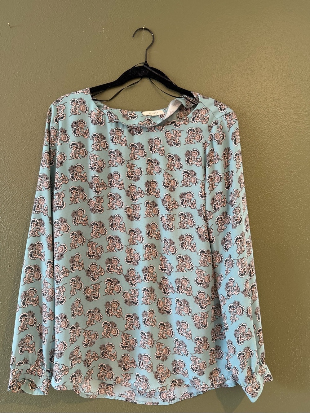 Pleione Light Blue Floral Long Sleeve Top